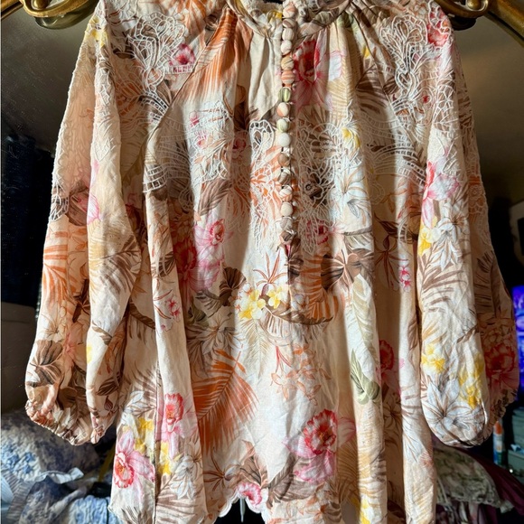 Boston Proper Floral linen embroidered Blouse - Pink and Cream - Picture 2 of 9